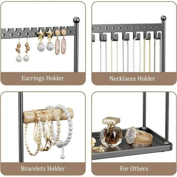 Black 3 Tier Jewelry Stand Necklace Earring Bracelet Ring Holder Organizer - Picture 3 of 8